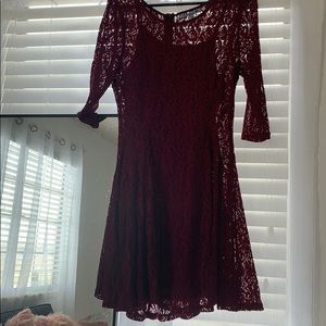 Dark Red 3/4 Sleeve Dress